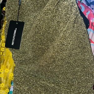PLT BNWT GOLD SHIMMER ONE SHOULER RUCHED MIDI